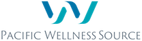 Pacific Wellness Source Logo depicts a blue wave as a capital W for Wellness